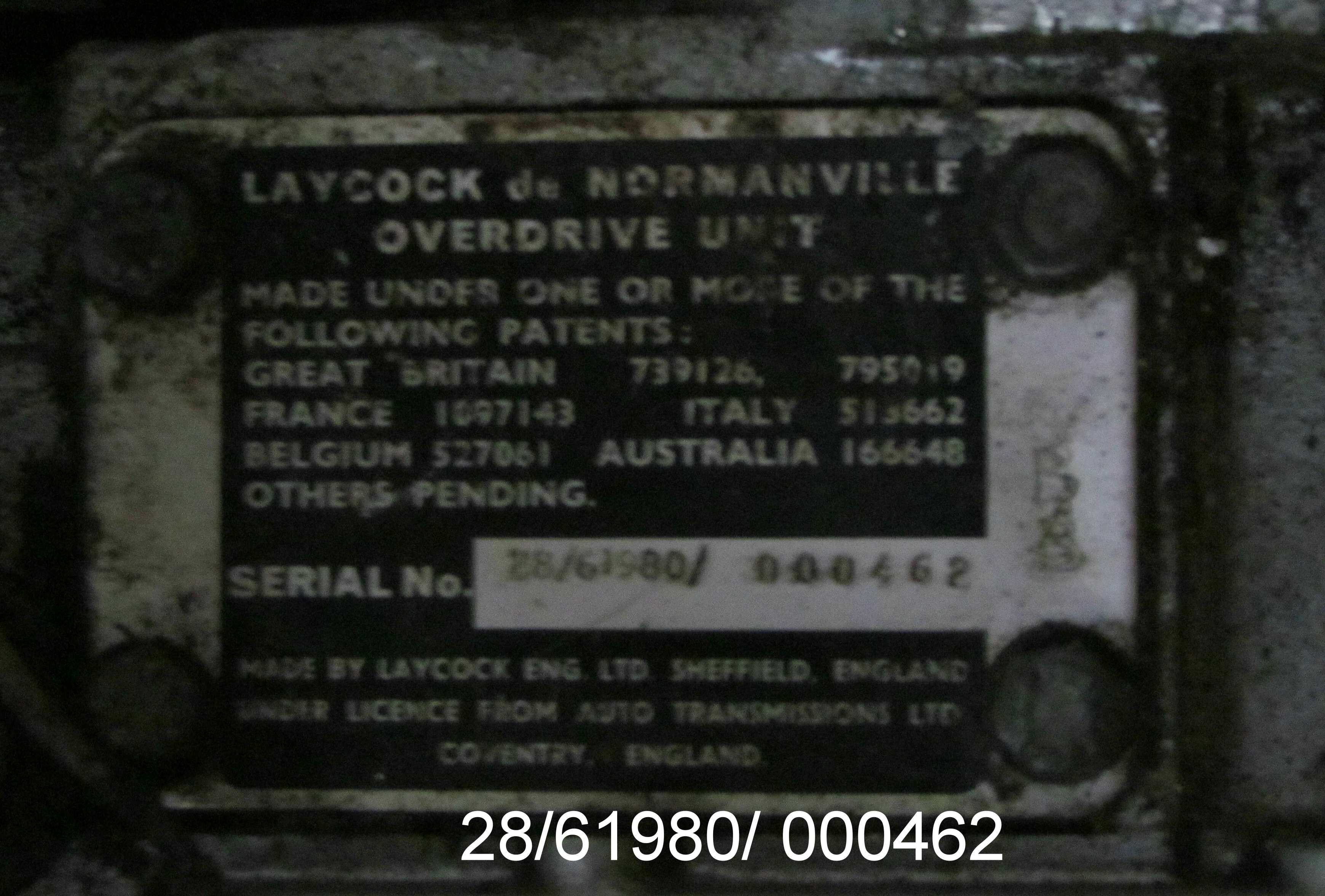 Laycock Overdrive Serial Numbers